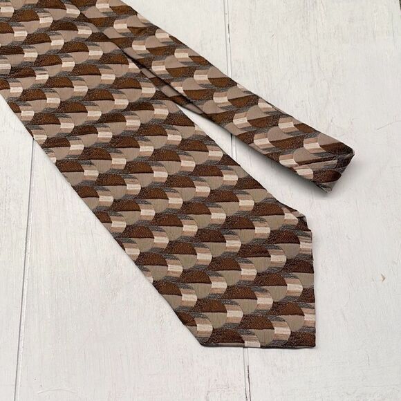 Ferragamo Silk Tie Mens Black Brown and Gray Handmade Made In Italy - Picture 1 of 8